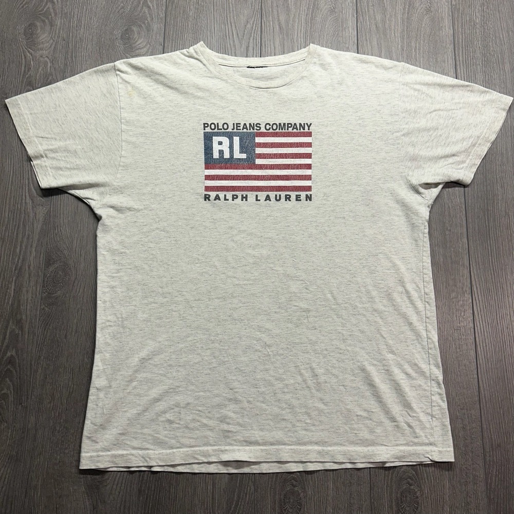 Vintage Polo Jeans Co Ralph Lauren XL American Flag T-Shirt Gray XL